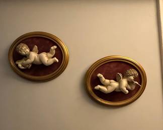 Pair of Cherub Wall Plaques with Musical Instruments