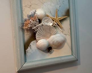 Framed Seashell Assemblage Shadow Box Wall Art