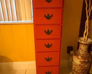 Vintage Red Tall Chest of Drawers