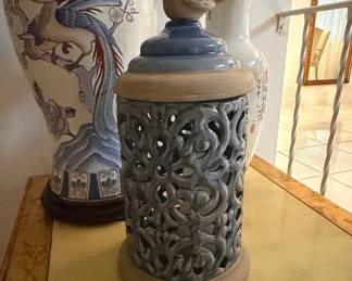 Ceramic Bird Finial Lantern with Openwork Design