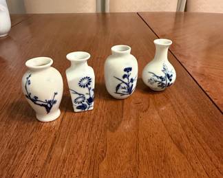 Set of Four Miniature Blue and White Porcelain Vases