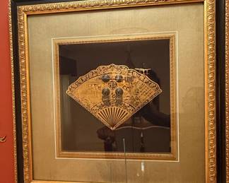 Framed Damascene Fan with Figurines