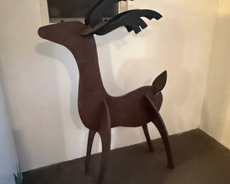 Modern Geometric Wooden Reindeer Sculpture