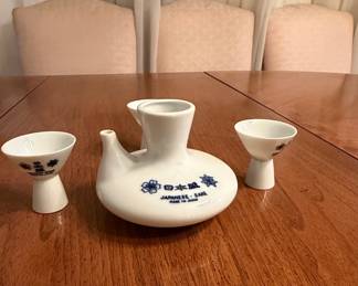 Japanese Sake Set with Blue Floral Motif