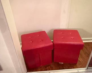 Red Faux Leather Storage Ottoman Set