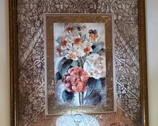 Framed Floral Still Life Print with Decorative Matting