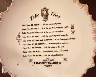 Vintage "Take Time" Poem Plate Harold Warp Pioneer Village Minden NEB