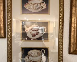 Framed Set of Three Prints: Teapot and Teacups by Barbara Mock