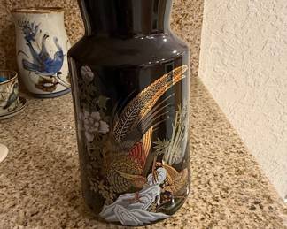 Vintage Kutani Style Pheasant and Floral Vase