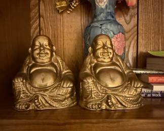 Pair of Vintage Brass Laughing Buddha Statues