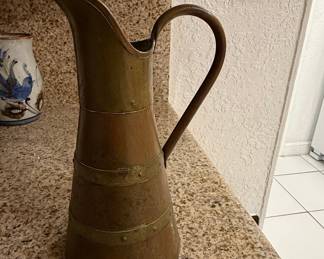 Vintage Copper and Brass Banded Pitcher