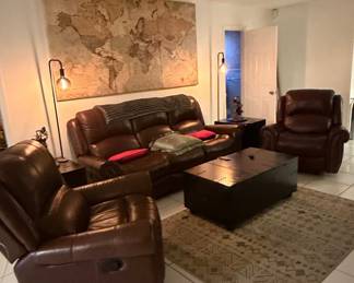Brown Leather Recliner Sofa and Armchairs Set