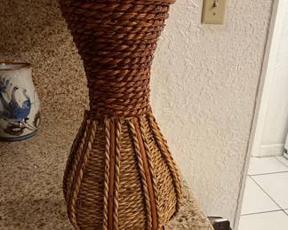 Woven Rattan and Wood Vase