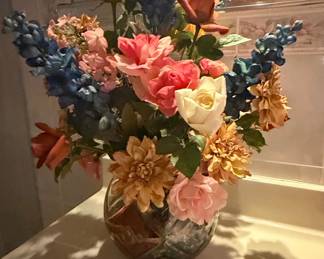 Artificial Flower Arrangement in Textured Glass Vase