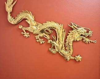 Pair of Vintage Brass Dragon Wall Decor