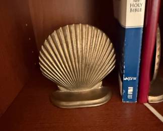 Vintage Solid Brass Scallop Shell Bookends