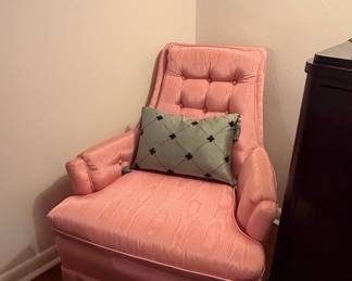 Pink Brocade Tufted Swivel Armchair