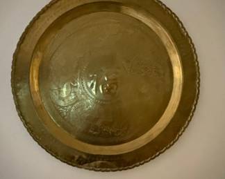 Vintage Brass Tray with Embossed Chinese Characters
