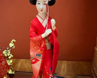 Vintage Japanese Geisha Doll in Red Kimono