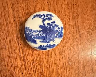 Antique Chinese Blue and White Porcelain Snuff Bottle with Figures and Kangxi Mark