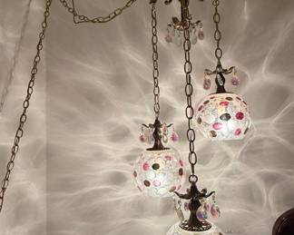 Vintage Turkish Mosaic Chandelier with 3 Globes