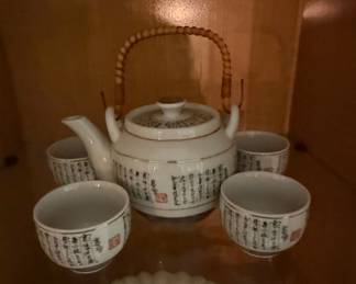 Japanese "Miyako" Porcelain Tea Set with Calligraphy