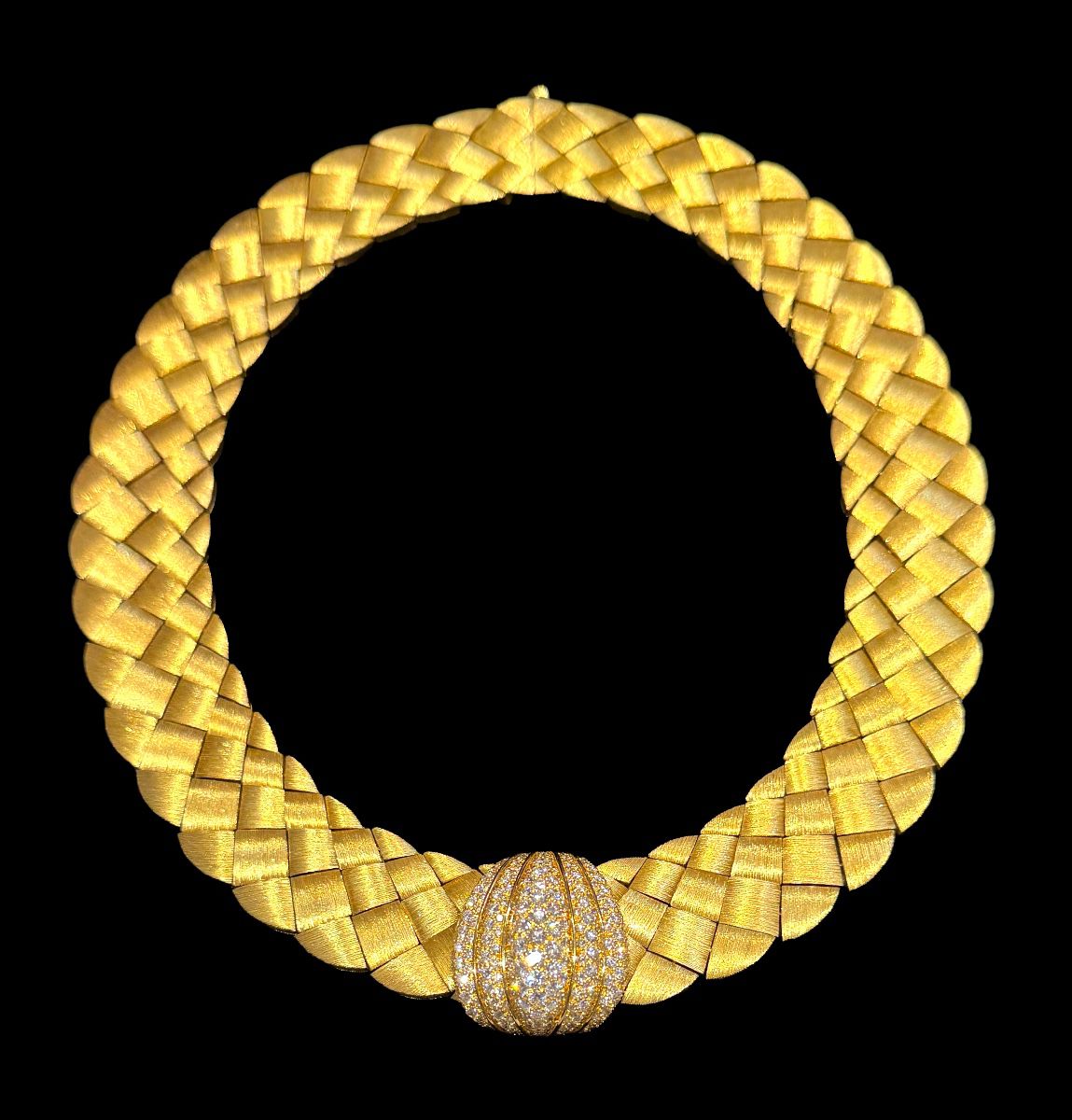 Henry Dunay (1980-1989) 18k Yellow Gold Woven Necklace Sabi Finish with Diamond Enhancer 5.37ctw by De Beers
