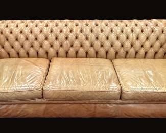 Tan Tufted Leather Chesterfield Couch