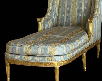 Gilt Wood Framed Upholstered Chaise Longue in Striped Silk Upholstery