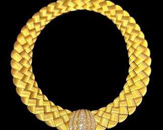Henry Dunay (1980-1989) 18k Yellow Gold Woven Necklace Sabi Finish with Diamond Enhancer 5.37ctw by De Beers