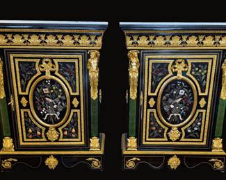 Pair of French Ebony Stone Cabinets with Lacquered Wood & Ormolu Mounts, Signed Befort