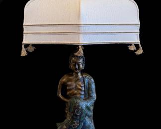 Antique Champlevé Bronze Buddha Lamp