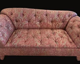 Traditional Cranberry & Gold Tufted Fortuny Upholstered Rolled Armed Sofa