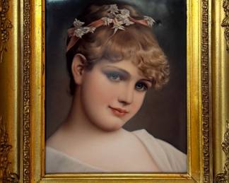 KPM Framed Plaque Portrait of Young Woman, imprint signed KPM 8" x 6"