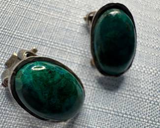 Sterling Silver & Chrysocolla Clip Earrings