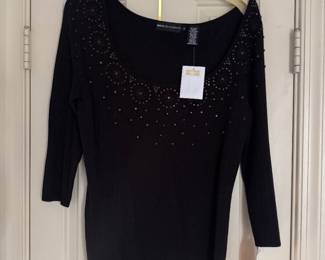 Women's Dana Bachman Rhinestone Black V Neck Shirt Size L (Never Worn / Tagged)
