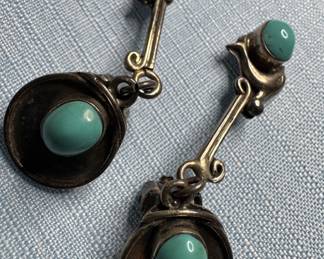 950 Sterling Silver & Turquoise Dangle Earrings