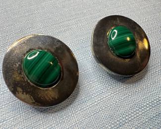 Sterling Silver & Malachite Oval Earrings