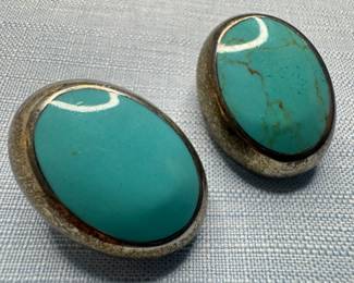 Sterling Silver & Turquoise Clip Earrings