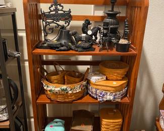 Cast iron decor and Longaberger baskets