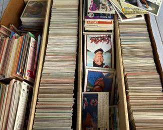 huge collection of baseball, basketball and football trading cards, mostly 80s and 90s era--yes, all of these boxes are filled with trading cards, literally thousands, too many to go through so they will be sold by weight