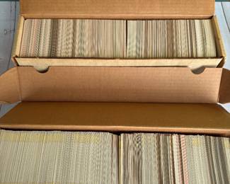 huge collection of baseball, basketball and football trading cards, mostly 80s and 90s era--yes, all of these boxes are filled with trading cards, literally thousands, too many to go through so they will be sold by weight