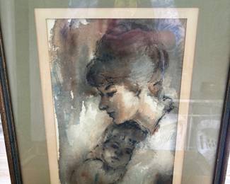 lithograph of a mother and child in the style of Edna Hibel