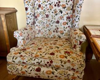 Wingback Chair - Queen Anne-style legs / floral upholstery fabric