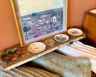 Various Artwork, China Plates, Crocheted Throws