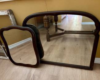 Vintage Mahogany Wall Mirrors - Set of 2 / beveled, curved silhouette