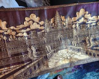 Vintage Cambodian Angkor Wat Temple Painting/Rubbing on Canvas. 