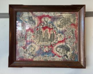 Framed 1949 MGM Issued Little Women Silk Scarf- Liz Taylor,June Allyson & Margaret O'Brien
