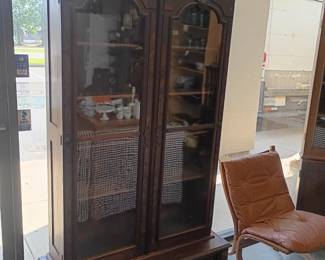 880's Walnut Victorian Double Glass Door Bookcase w/ Drawer