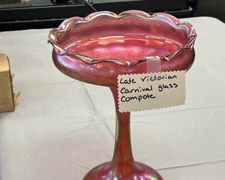 Late Victorian Stretched Carnival Glass Compote